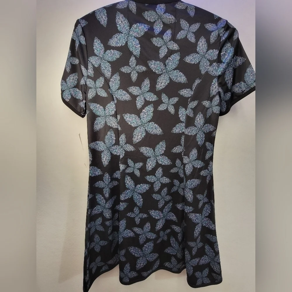 Ben Hogan Pixel Floral Dress In Caviar Size Small Short Sleeve Golf
